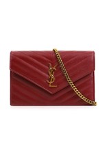 Saint Laurent SMALL MONOGRAMME QUILTED CHAIN WALLET | OPYUM RED/GOLD